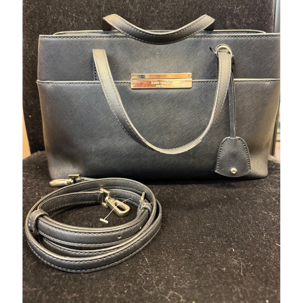 Kate Spade New York Black Saffiano Leather Satchel Crossbody Bag Gold Hardware